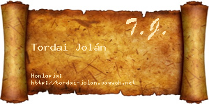Tordai Jolán névjegykártya